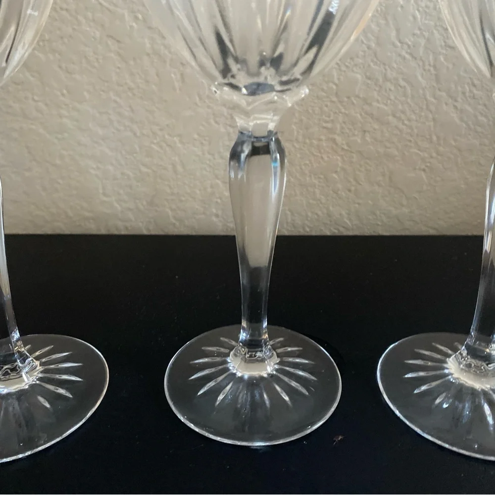 3 Cristal D'Arques-Durand Classic Crystal France Faceted Stem 8.5” Wine Goblets
